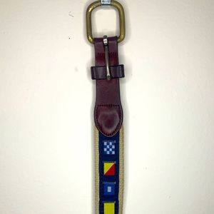 Vintage Nautical Flag Belt Leather and Navy Blue Men’s 40